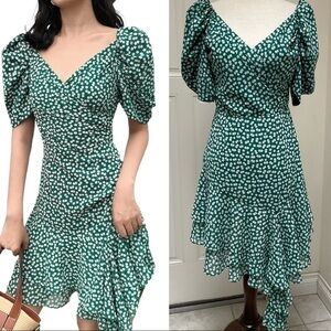 C/MEO Collective Puff Sleeves Green Floral Dress
